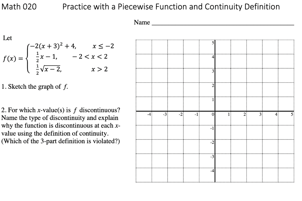 Solved Math 020 Practice with a Piecewise Function and | Chegg.com