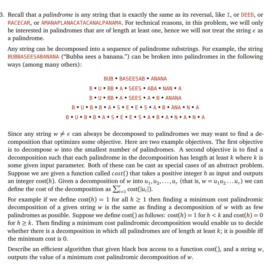 3. Recall that a palindrome is any string that is | Chegg.com
