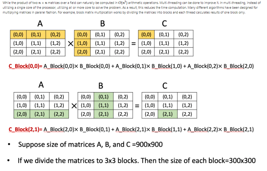 Solved Block matrix multiplication using threading Student | Chegg.com