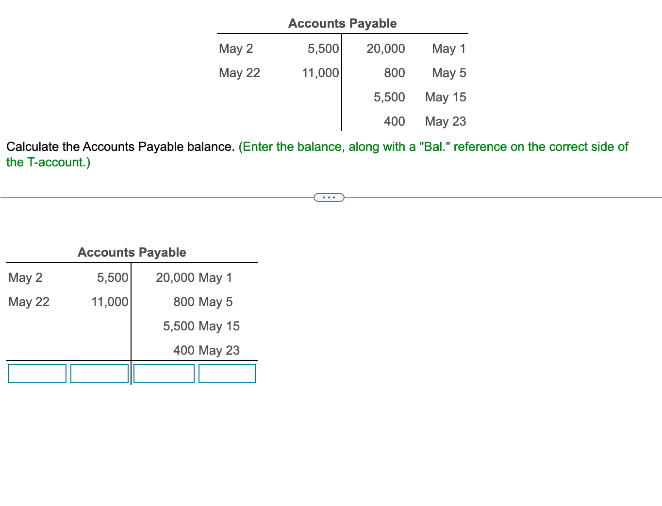 Solved Calculate the Accounts Payable balance. (Enter the