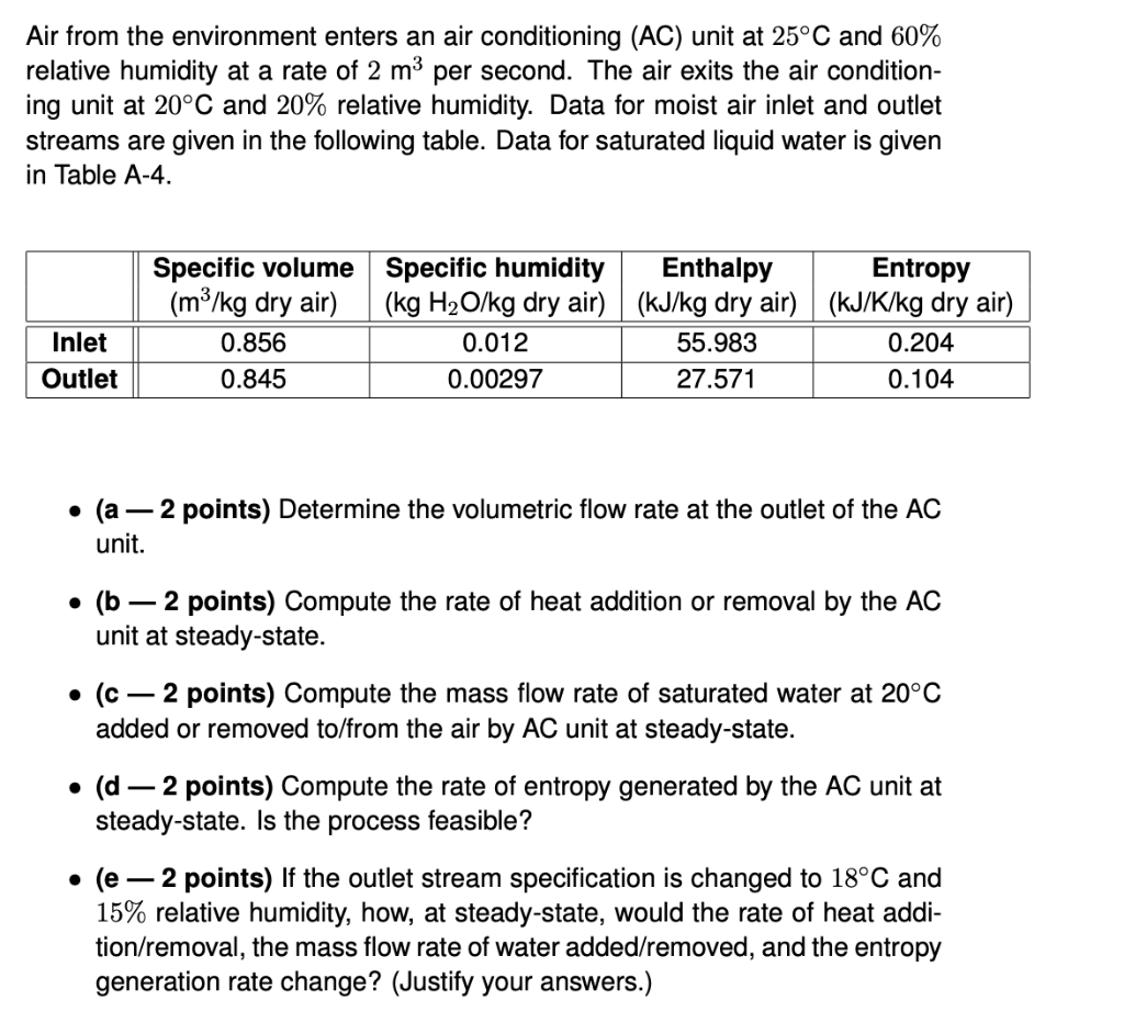 Air from the environment enters an air conditioning | Chegg.com