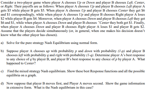 Solved Consider a two-player game where player A chooses Up | Chegg.com