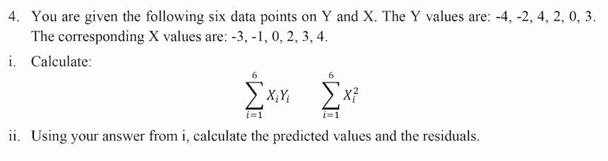 Solved 4. You are given the following six data points on Y | Chegg.com