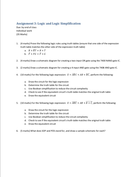 Solved Assignment 3: Logic and Logic Simplification Due: by | Chegg.com