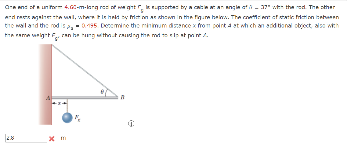 Solved One End Of A Uniform 4.60−m-long Rod Of Weight Fg Is | Chegg.com