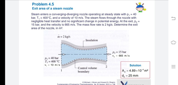 Solved Problem 4.5 Exit Area Of A Steam Nozzle Steam Enters | Chegg.com