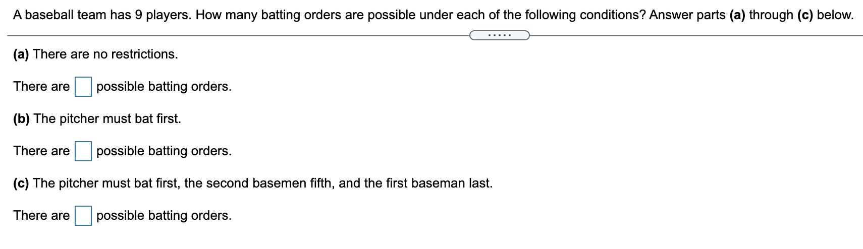 Solved A Baseball Team Has 9 Players. How Many Batting | Chegg.com