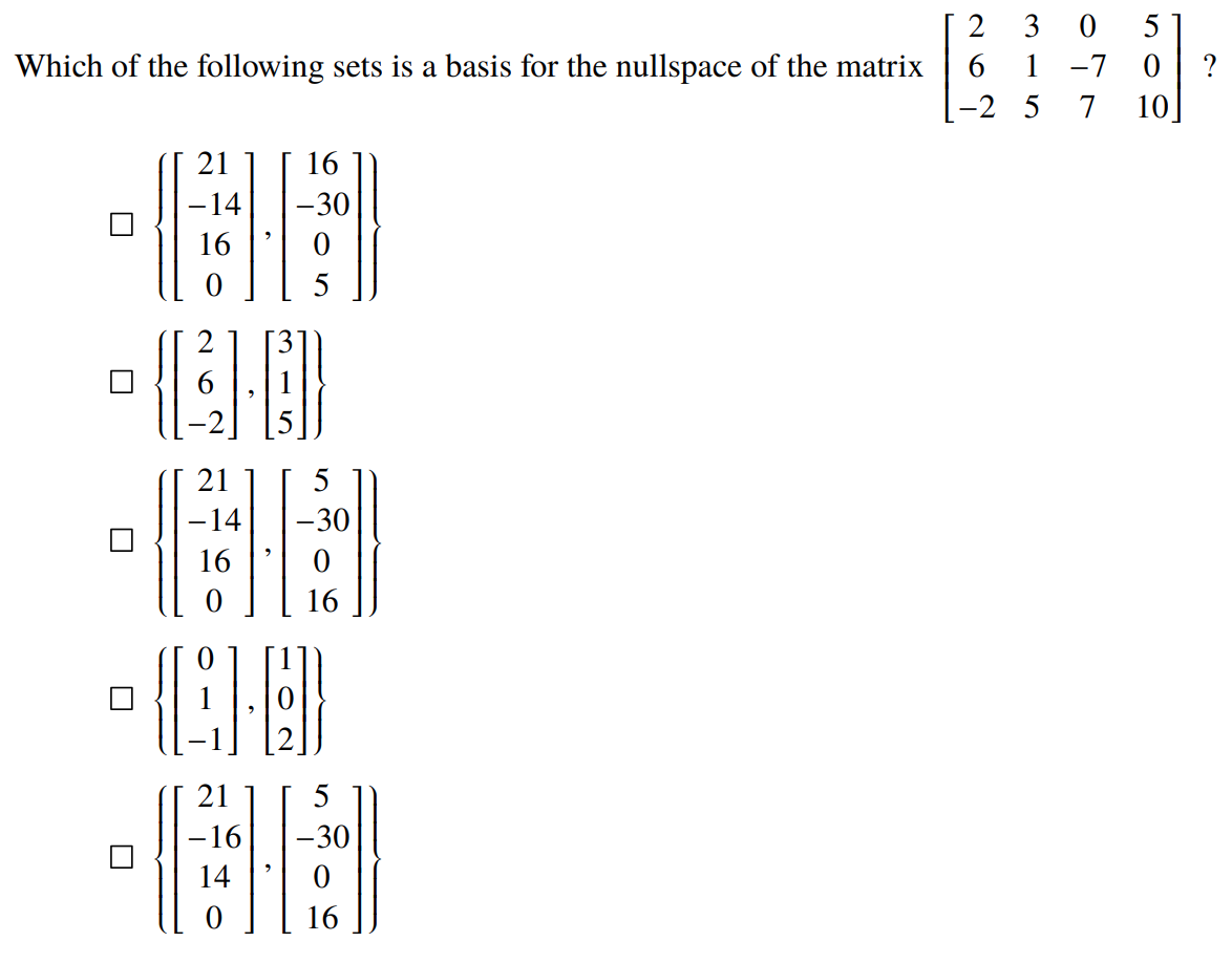 Solved Which Of The Following Sets Is A Basis For The Nul