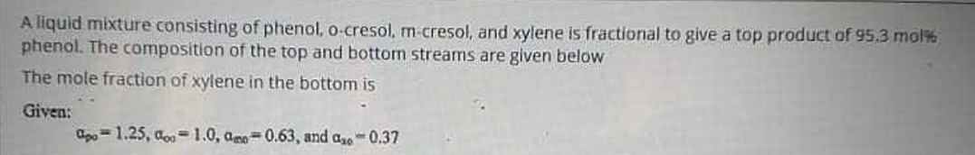 A liquid mixture consisting of phenol, o-cresol, | Chegg.com