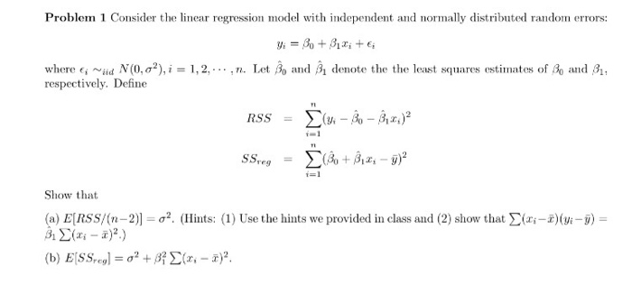 Solved Consider the linear regression model with independent | Chegg.com