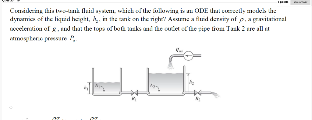 Solved 5 points Save Ansar Considering this two-tank fluid | Chegg.com
