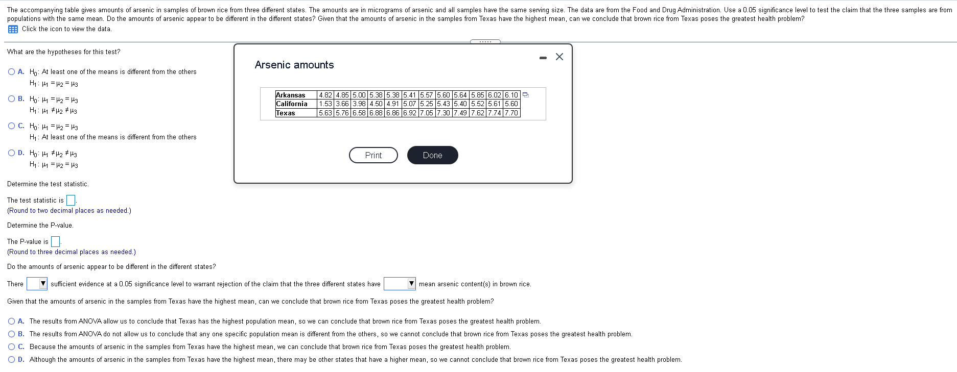 Solved The table gives amounts of arsenic in