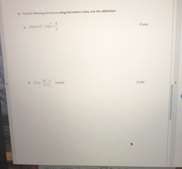 Solved 4 Find The Following Derivatives Using Derivative 7231