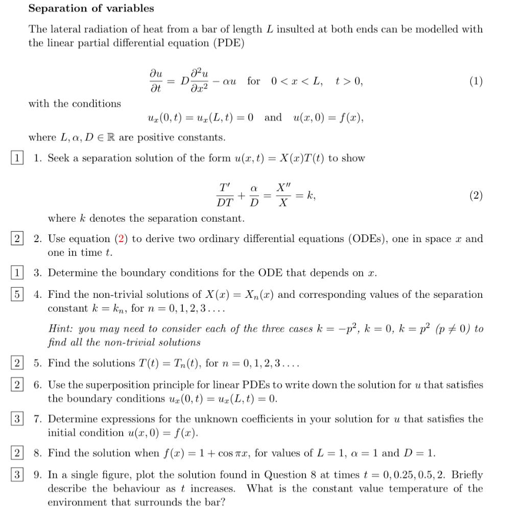 Solved Separation of variables The lateral radiation of heat | Chegg.com