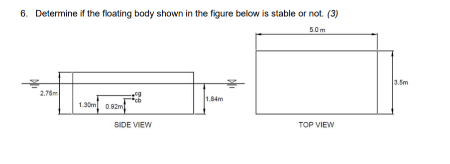 Solved 6. Determine if the floating body shown in the figure | Chegg.com