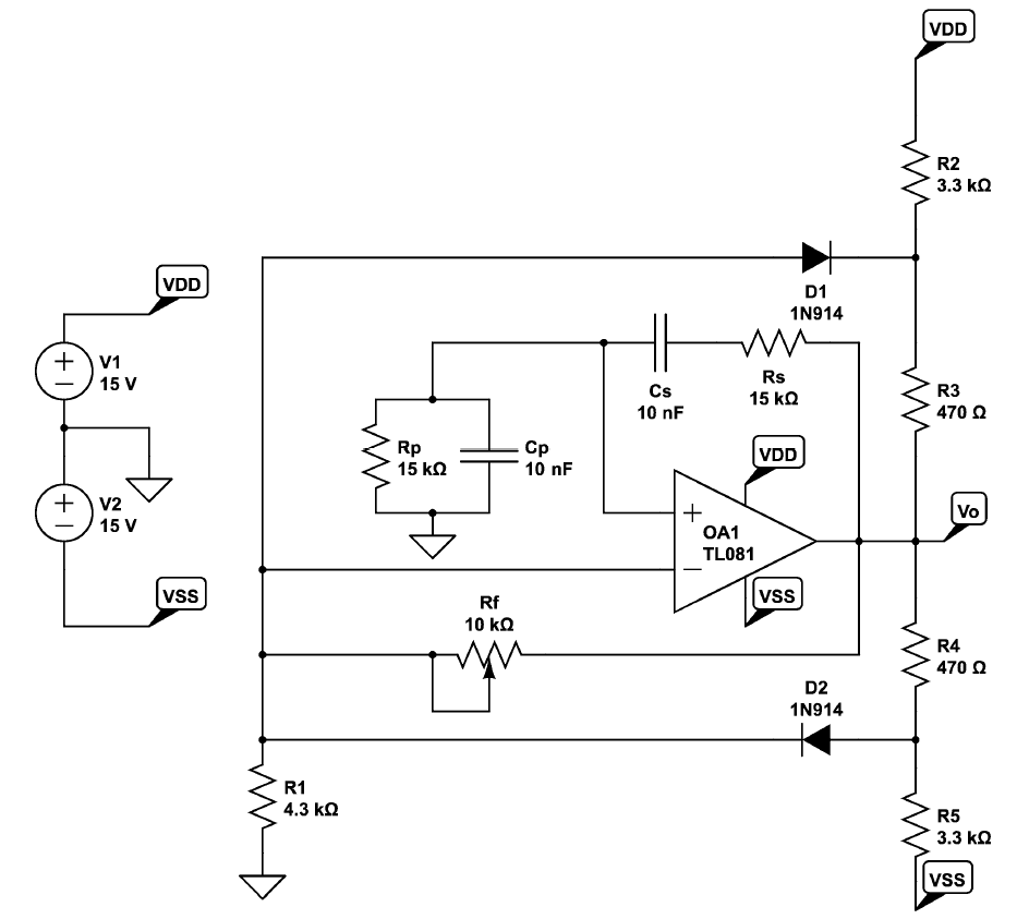 Solved VDD R2 3.3 ΚΩ w VDD D1 1N914 w Rs 15 ΚΩ + V1 15 V w | Chegg.com