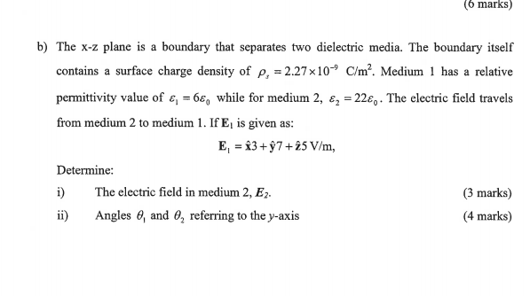 Solved (6 marks) b) The x-z plane is a boundary that | Chegg.com