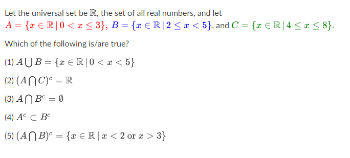 Solved Let the universal set be R, the set of all real | Chegg.com
