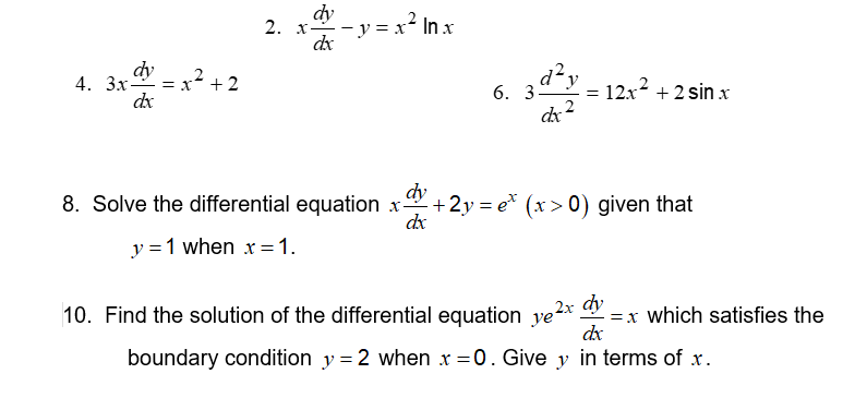 Solved dy 2. x -y = x- Inx dx dy = x^ +2 d2 6. 3 4. 3x 12x2 | Chegg.com