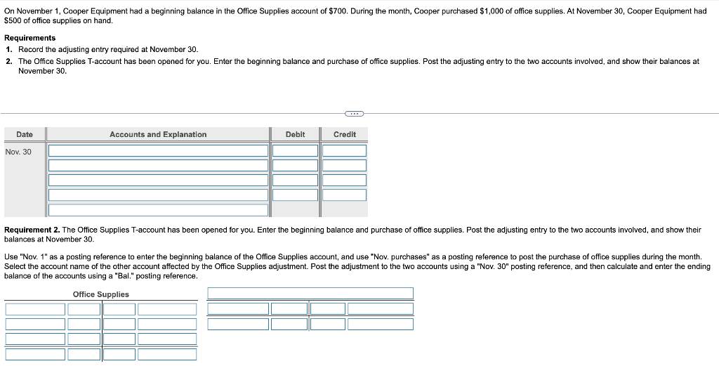 Solved On November 1, Cooper Equipment had a beginning