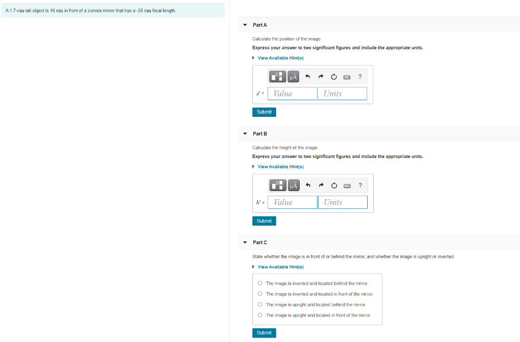 Solved A 1.7-cm-tall object is 16 cm in front of a convex | Chegg.com