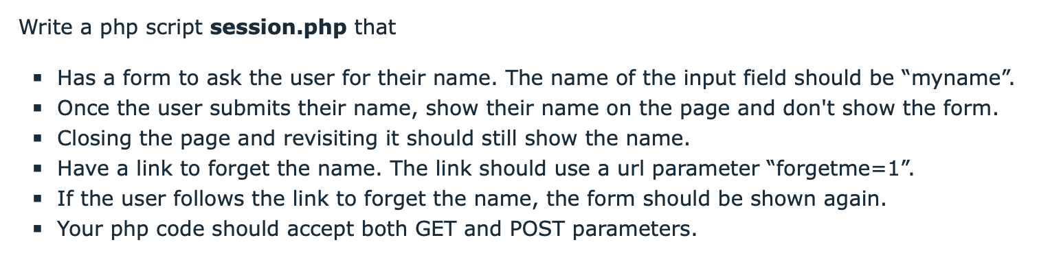 Solved Write a php script session.php that - Has a form to | Chegg.com