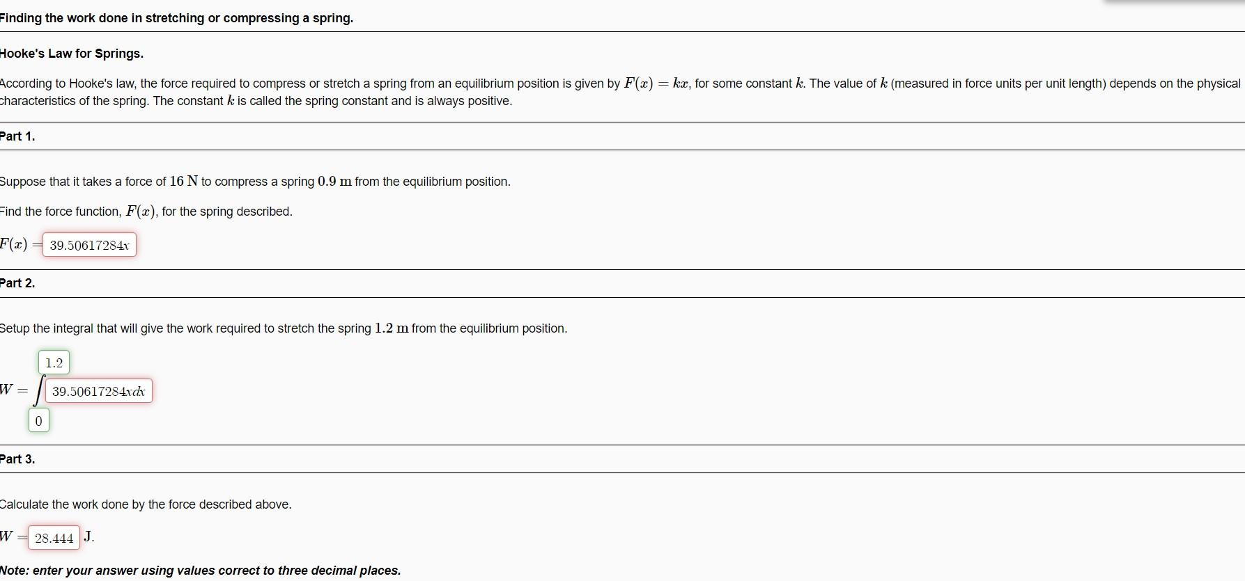 Solved Finding the work done in stretching or compressing a | Chegg.com