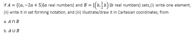 Solved If A={(a,−2a+5)∣a Real Numbers } And B={(b,21b)∣b | Chegg.com