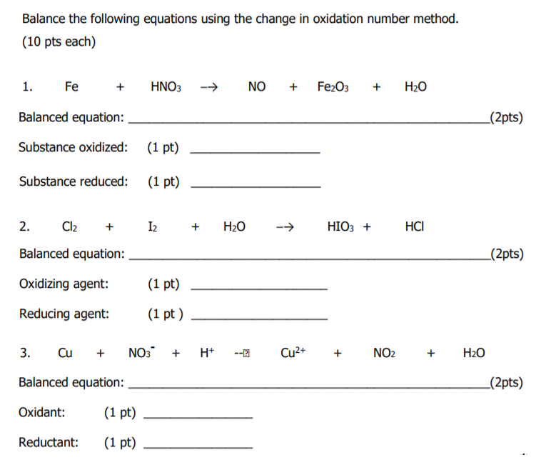Solved Balance the following equations using the change in | Chegg.com