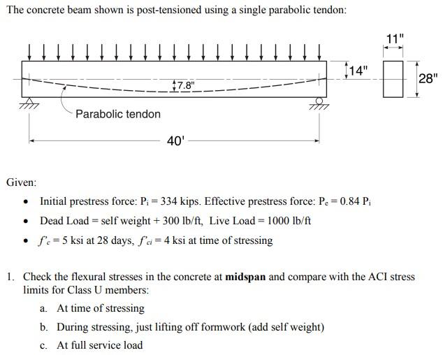 Solved The Concrete Beam Shown Is Post-tensioned Using A | Chegg.com