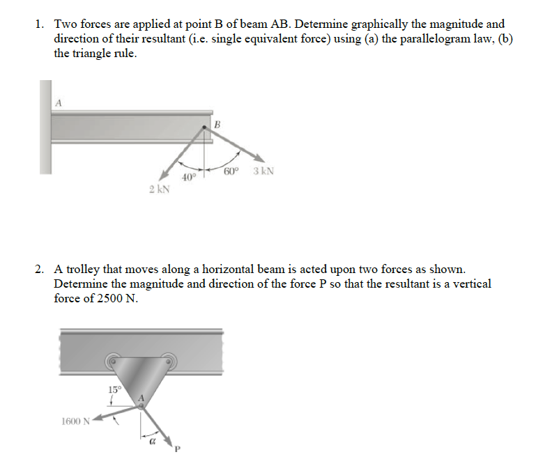 Solved 1. Two Forces Are Applied At Point B Of Beam AB. | Chegg.com