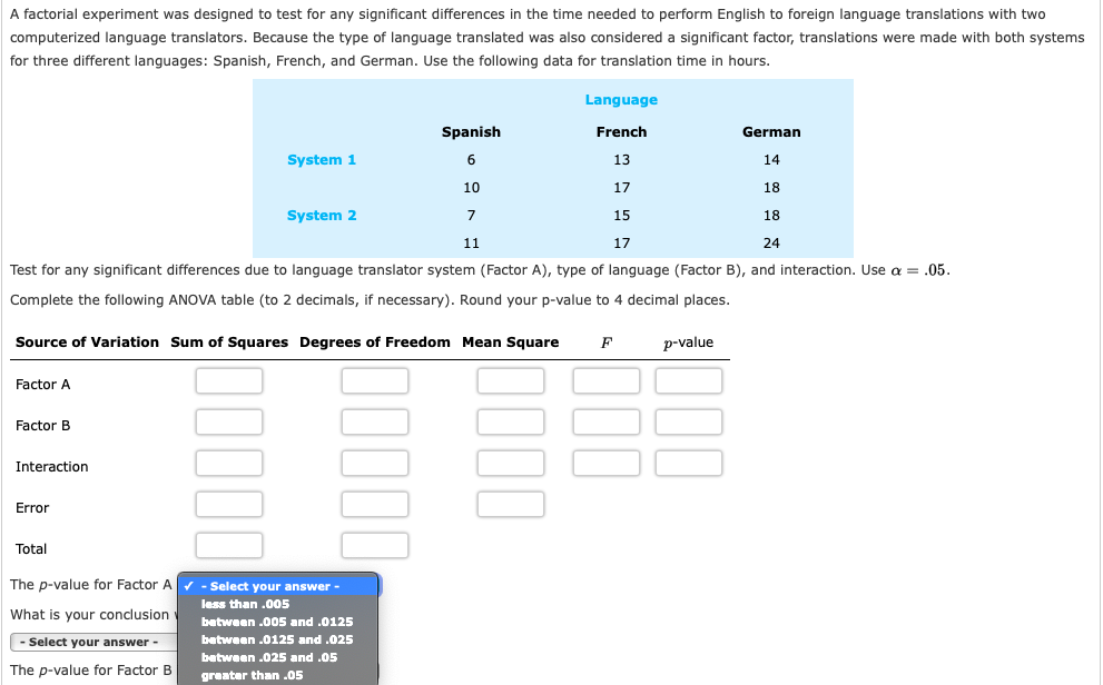 solved-a-factorial-experiment-was-designed-to-test-for-any-chegg