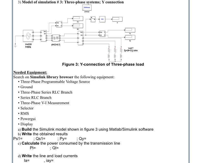 Solved 3) Model Of Simulation # 3: Three-phase Systems; Y | Chegg.com