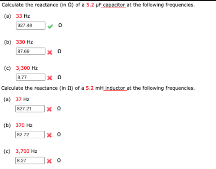 Solved Calculate the reactance (in Ω) of a 5.2 μF capacitor | Chegg.com