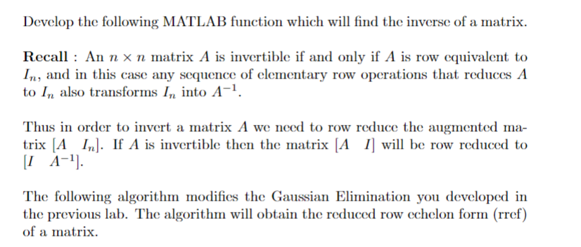 Develop the following MATLAB function which will find Chegg