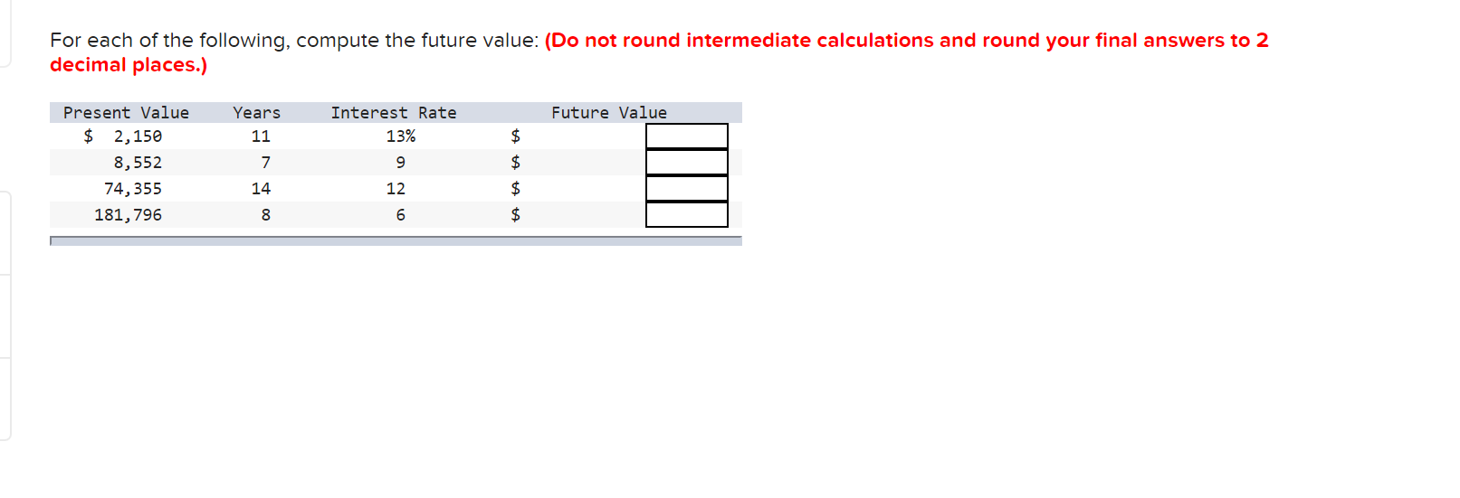 Solved For Each Of The Following, Compute The Future Value: | Chegg.com