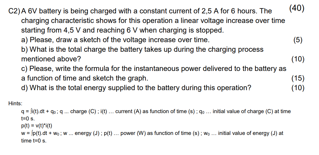 Solved C2 A 6v Battery Is Being Charged With A Constant Chegg Com