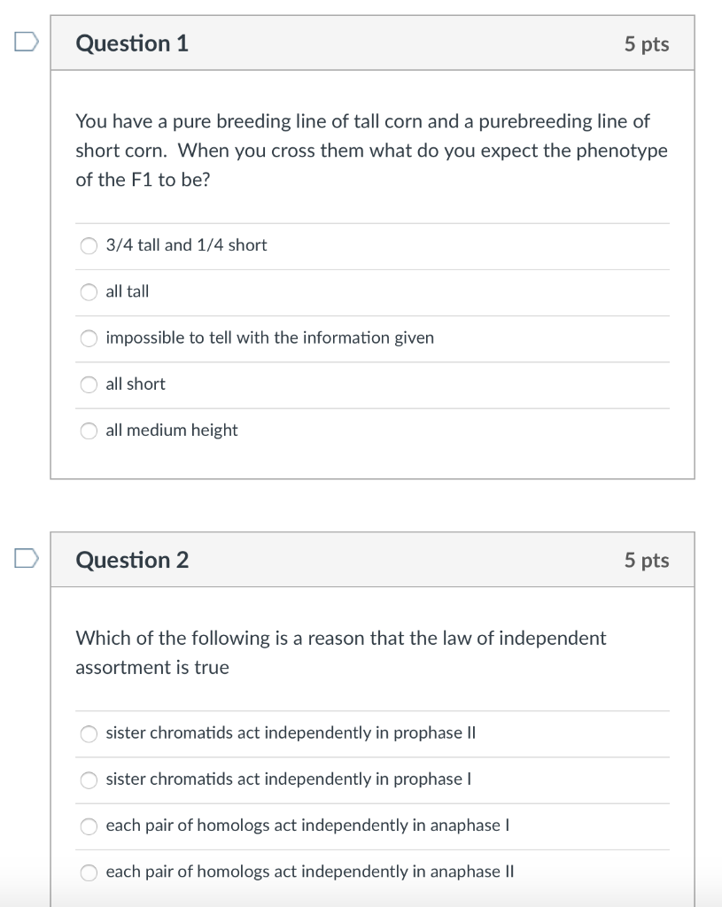 Solved D Question 1 5 pts You have a pure breeding line of | Chegg.com