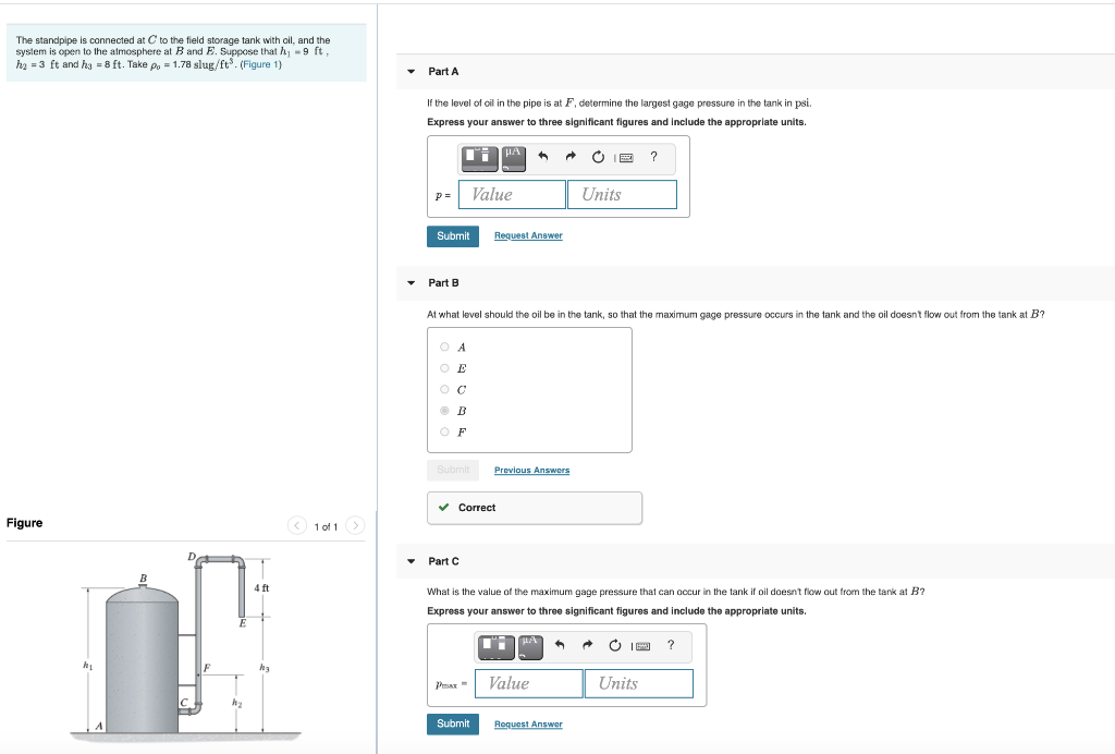 Solved The standpipe is connected at C to the field storage | Chegg.com