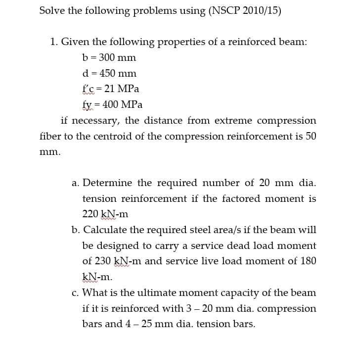 Solved Solve the following problems using (NSCP 2010/15) 1. | Chegg.com