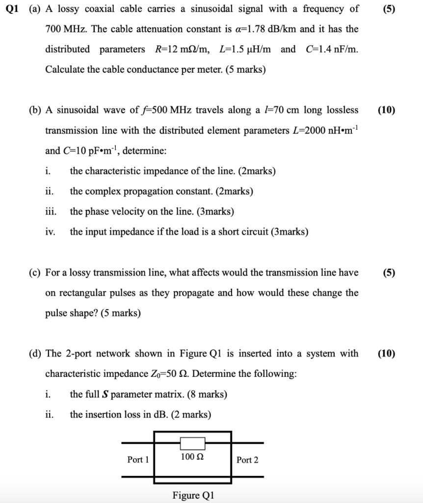 Solved Q1 (a) A lossy coaxial cable carries a sinusoidal