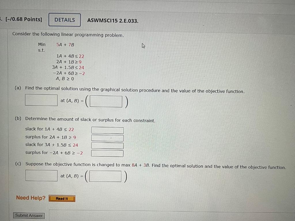Solved Consider the following linear programming problem. | Chegg.com