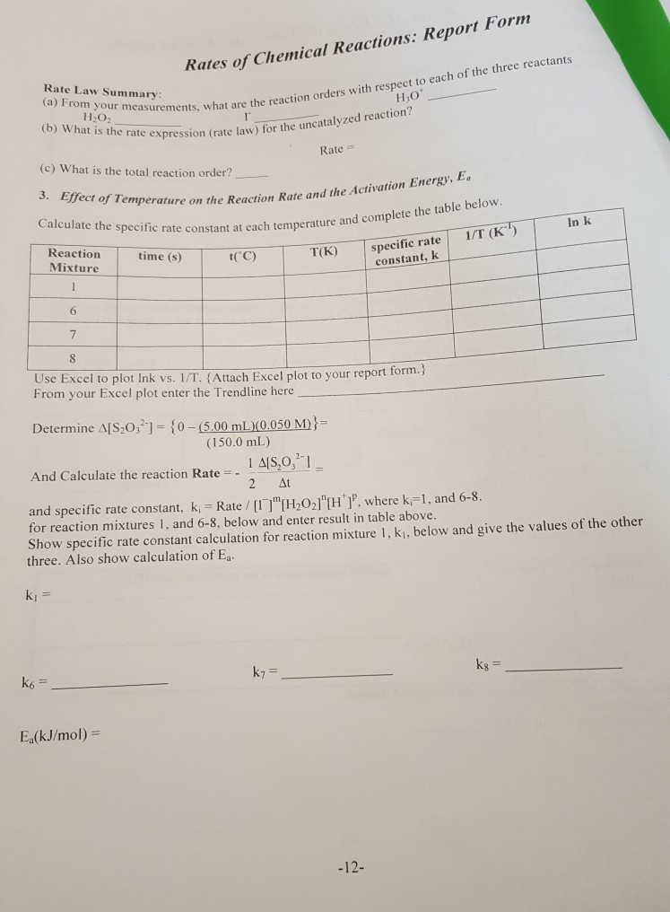 Chemical Kinetics Rates Of Chemical Reactions Report Chegg Com Chemical Kinetics Rates Of Chemical Reactions Report Chegg Com