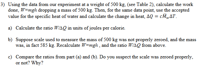 Solved 3 Using The Data From Our Experiment At A Weight Of Chegg Com