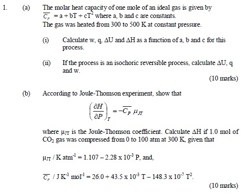 Solved 1. (a) The molar heat capacity of one mole of an | Chegg.com