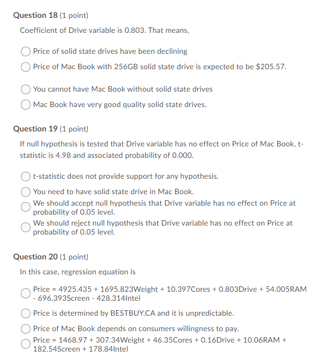 Question 18 (1 point) Coefficient of Drive variable