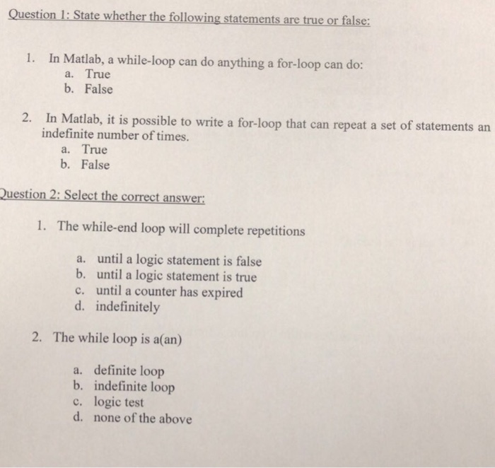 Solved Question L State whetherthefollowing statements | Chegg.com