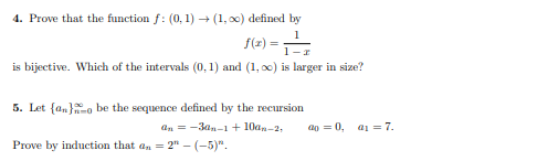 Solved 4. Prove that the function f : (0, 1) → (1, ∞) | Chegg.com