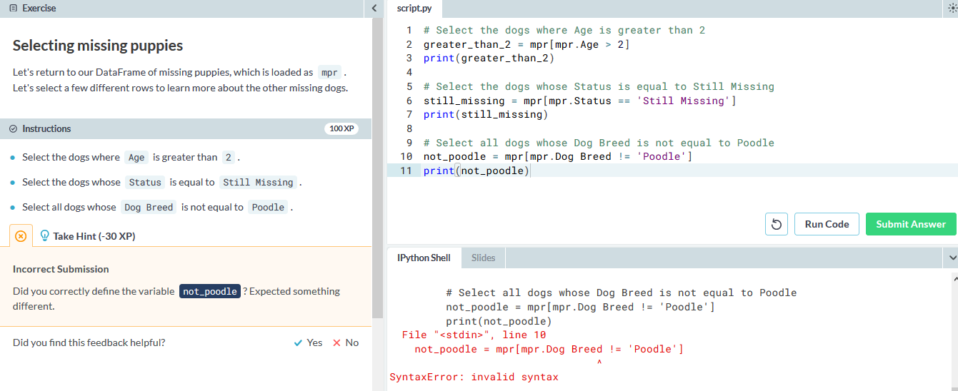 Solved I cannot get line 10 (Python code) to run for the | Chegg.com
