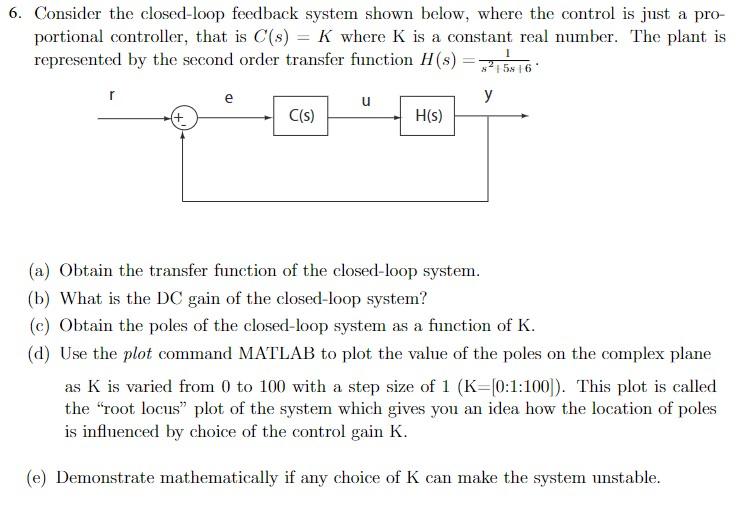 Solved 6. Consider the closed loop feedback system shown Chegg